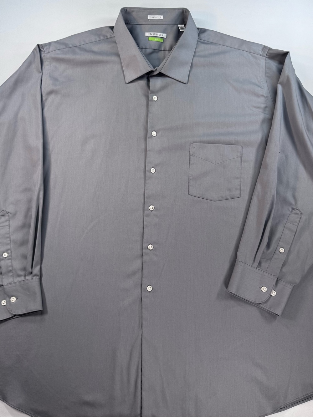 VAN HEUSEN Lux Sateen Dress Shirt, No Iron, BIG SIZE 20 34/35, Gray, 4XL, EUC